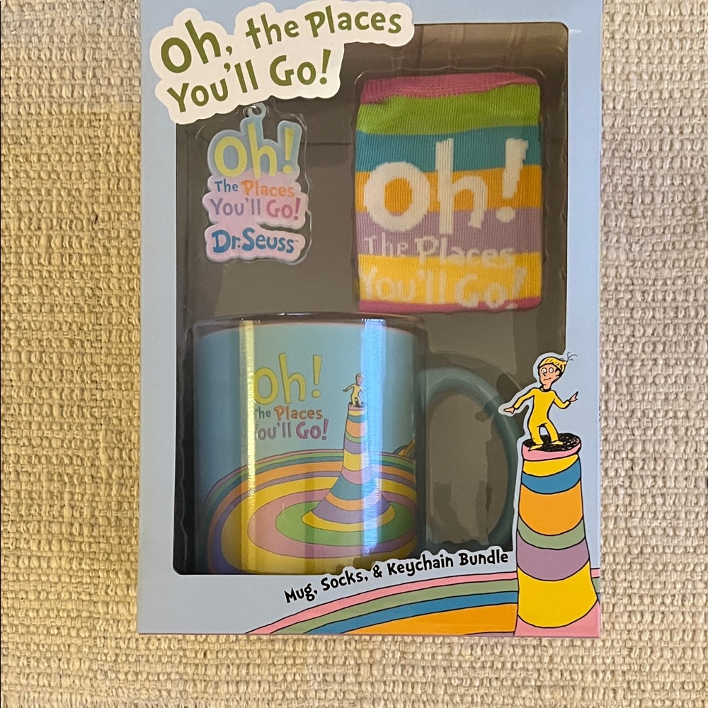 Dr. Seuss Oh The Places You’ll Go Mug, Socks & Keychain Gift Set